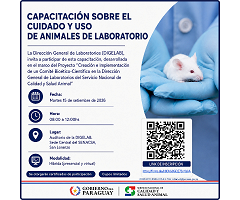 SENACSA realizará una capacitación sobre cuidado y uso de animales de laboratorio